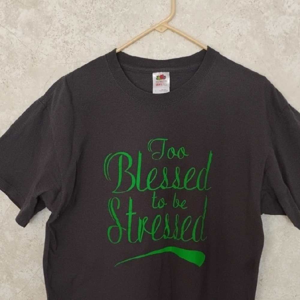 Fruit of the Loom Charcoal Tee with Vibrant Green Text